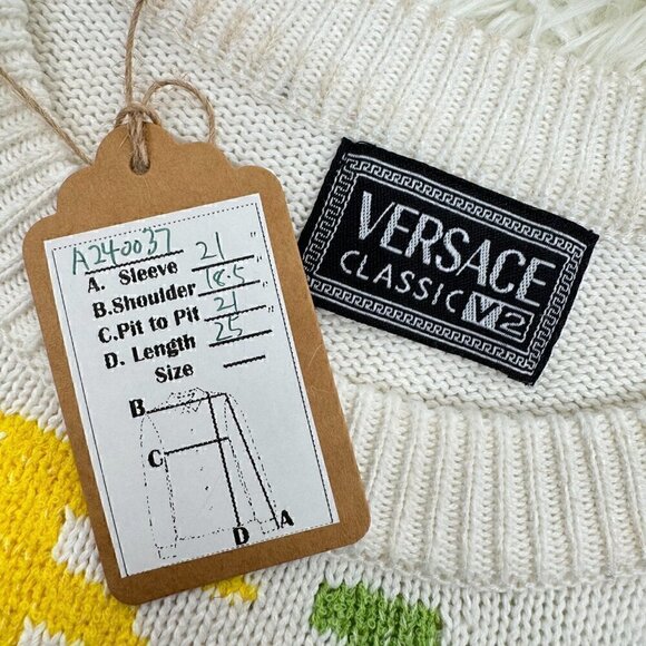 Versace White Multicolor Logo Crewneck Sweater - Picture 2 of 8